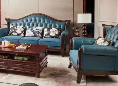 Chesterfield Klassesch Ledergarnitur Barock Rokoko Sofagarnitur 3+1