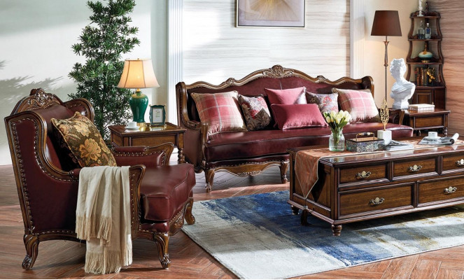 Klassesch Ledergarnitur Chesterfield Barock Rokoko Sofagarnitur 3+1
