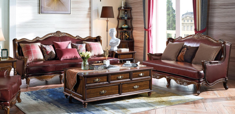 Empire USA Miwwelen Antik Stil Liederdivan 3+2 Sëtzer Divangarnitur Divan
