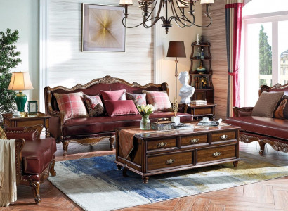 Sofagarnitur 3+2+1 Sëtz Sofa Sëtz Garnitur Kolonial Miwwelen Braun