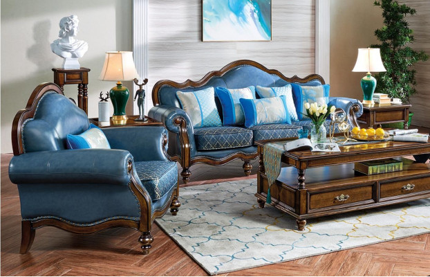 Blo Chesterfield Barock Rokoko Sofagarnitur Sofa 3+1 Sëtz Garnitur