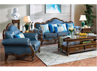 Blo Chesterfield Barock Rokoko Sofagarnitur Sofa 3+1 Sëtz Garnitur