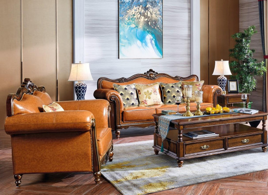 Sofagarnitur 3+1 Sëtz Canapé Liederdivan Klassesch Couchen Orangesch
