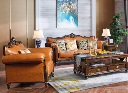 Sofagarnitur 3+1 Sëtz Canapé Liederdivan Klassesch Couchen Orangesch