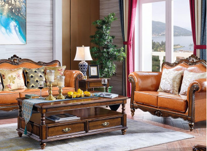 Wunnzëmmer Garnitur Sofagarnitur 3+2 Sëtz Couch Polstersofa Luxus Miwwel Orange