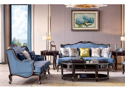 Klassesch Chesterfield Canapé 3+2 Sëtzer Sofa Canapéë Blo Sofen