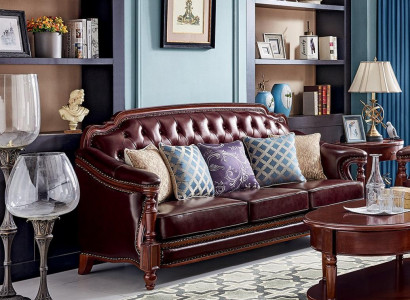 Chesterfield Dräisëtzer Couch Polstersofa Klassesch Sofas Zëmmer