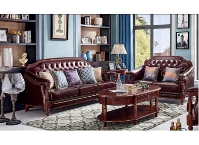 Luxus Sofagarnitur 3+2 Sëtzer Ledersofa Couch Polstergruppen Set