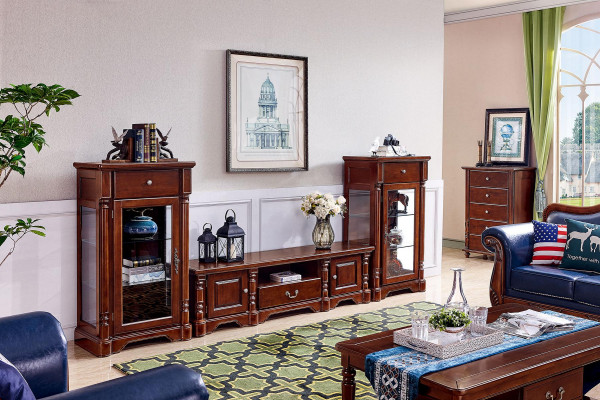 Klassesche Schaf 2x Vitrinen RTV Wunnmauer Lowboard Nei 3-Deel Set