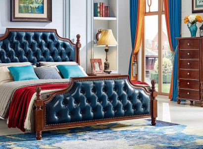 Chesterfield Duebelbett Luxus Schlofzëmmer Holz Bett Polster Miwwelen