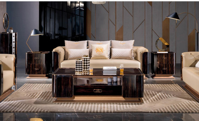 Komplett Set Canapé Garnitur 3+2+1 Sëtzer Dësch Designer Wunnlandschaft