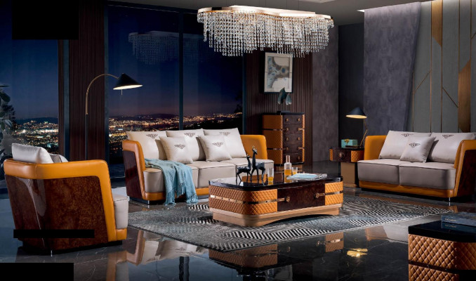 Wunnlandschaft Sofa Polster Sofagarnitur 3+2+1 Setzer Dësch Virum Sofa Noi Dësch