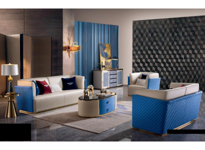 Komplett Set Sofagarnitur 3+2+1 Sëtzer Couchtësch Design Wunnlandschaft