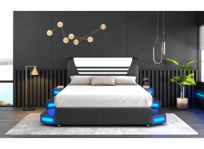 Luxus Liederbett mat Beliichtung aus Lieder, Schlofkummerbett 180x200 Miwwelen Better