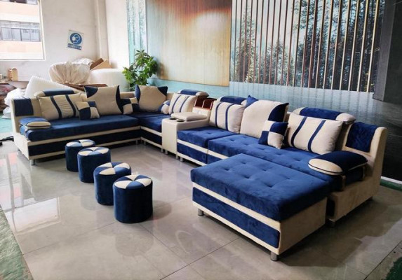 Sofa U-Form Braun Polsterstoff Fir Z'erhuelen am Wunnzëmmer Weich Këssen