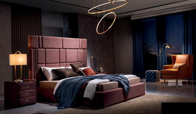 Bett 2x Nopedisch 3 tlg. Schlofkummer Set Design Miwwelen Modern Luxus