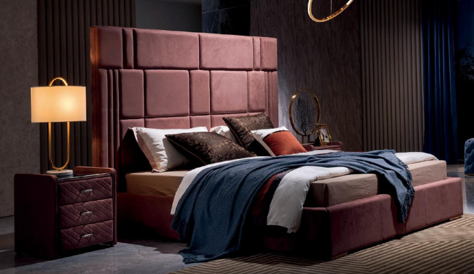 Bett 2x Nopedisch 3 tlg. Schlofkummer Set Design Miwwelen Modern Luxus