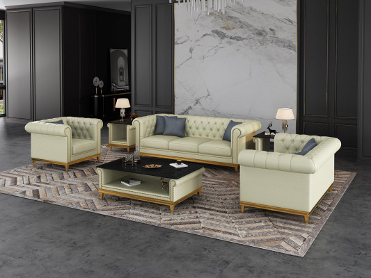 Chesterfield Canapé-Set Couch Gepolstert Miwwel Set 3+2+1 Ledersofa 3-Teile-Set