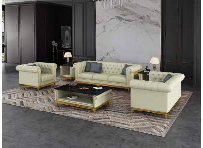 Chesterfield Canapé-Set Couch Gepolstert Miwwel Set 3+2+1 Ledersofa 3-Teile-Set