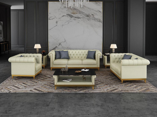 Chesterfield Canapé-Set Couch Gepolstert Miwwel Set 3+2+1 Ledersofa 3-Teile-Set
