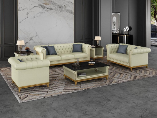 Chesterfield Canapé-Set Couch Gepolstert Miwwel Set 3+2+1 Ledersofa 3-Teile-Set