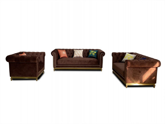 Sofa Garnitur Chesterfield mat Metall Luxus Couche Textil Polster Miwwel