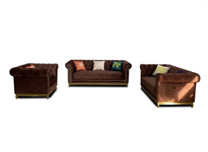 Sofa Garnitur Chesterfield mat Metall Luxus Couche Textil Polster Miwwel