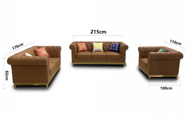 Sofa Garnitur Chesterfield mat Metall Luxus Couche Textil Polster Miwwel