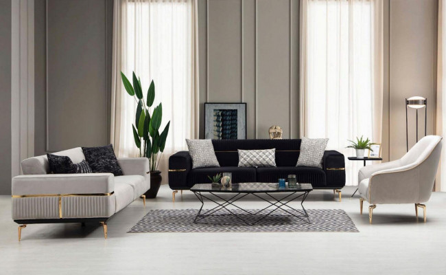 Luxus Sofagarnitur Sofa Polster Grupp Sofas 3+3+1 Sëtzer Fotell 3tlg. Samt Set