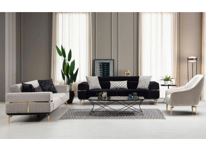 Luxus Sofagarnitur Sofa Polster Grupp Sofas 3+3+1 Sëtzer Fotell 3tlg. Samt Set