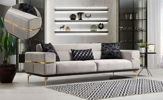 Luxus Sofagarnitur Sofa Polster Grupp Sofas 3+3+1 Sëtzer Fotell 3tlg. Samt Set