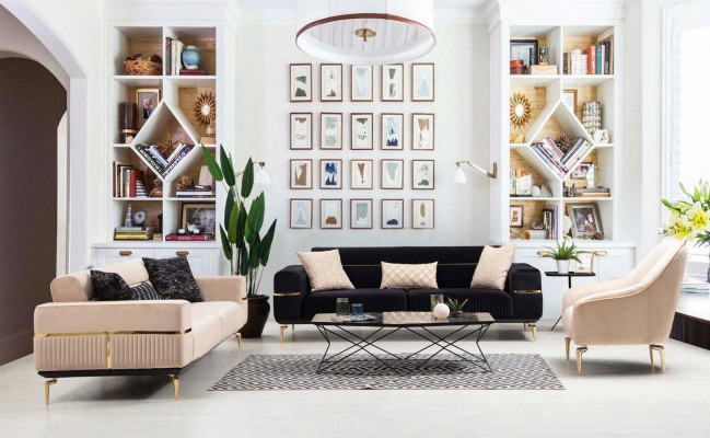 Soffagarnitur Komplett Sëtzgrupp Sofa 3+3+1 Sëtz Fautteuil Stoff Sofaen Nei