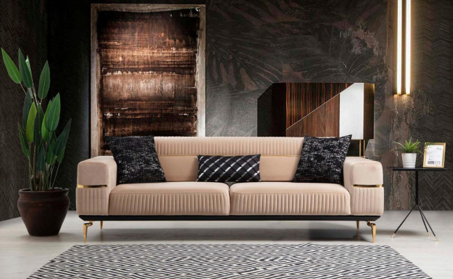 Soffagarnitur Komplett Sëtzgrupp Sofa 3+3+1 Sëtz Fautteuil Stoff Sofaen Nei