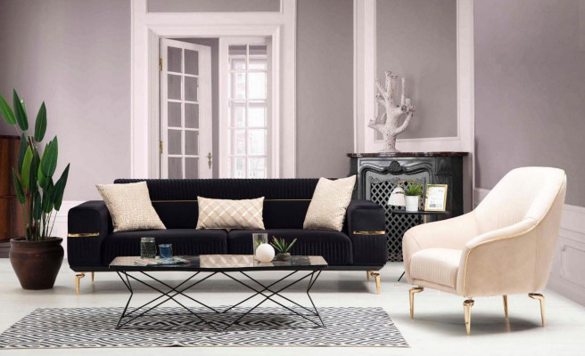 Soffagarnitur Komplett Sëtzgrupp Sofa 3+3+1 Sëtz Fautteuil Stoff Sofaen Nei