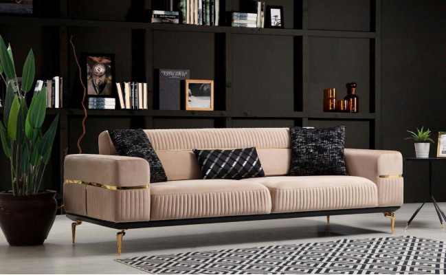 Luxus Canapé Design Dräisëtzer Modern Couch Beige Couchen Miwwelen Polster Loft Nei