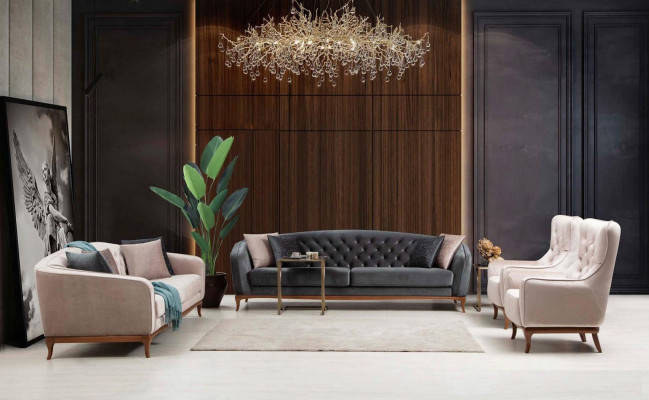 Dreesëtz Sofa 3 Sëtzer Sofas Luxus Gepolstert Couch Stoff Couchen Miwwelen 230cm