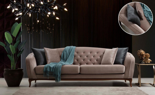 Dreesëtz Sofa 3 Sëtzer Sofas Luxus Gepolstert Couch Stoff Couchen Miwwelen 230cm