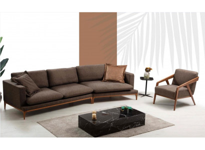 Canapé Ecksofa Wunnzëmmer Canapé Stoff Luxus Eckel-Form Holz Stil Modern Miwwelen Neit