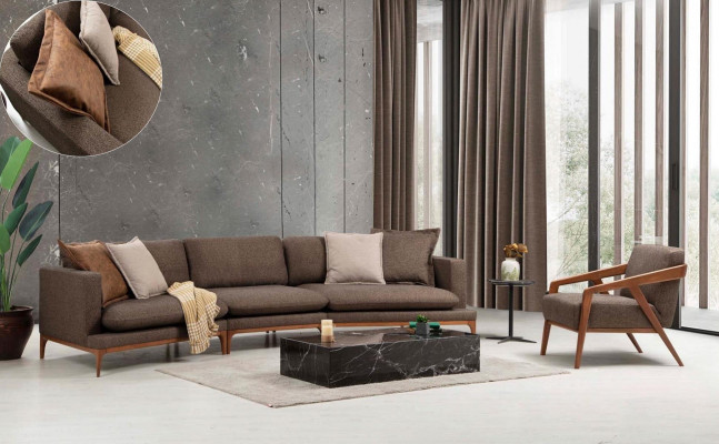 Canapé Ecksofa Wunnzëmmer Canapé Stoff Luxus Eckel-Form Holz Stil Modern Miwwelen Neit
