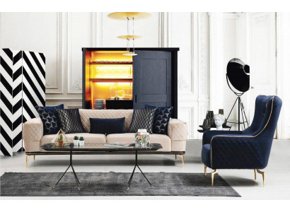 Garnitur Sofagarnitur Sofa Sofas 3+1 Sëtzer Sesselen Stoff Holz Modern Polyester