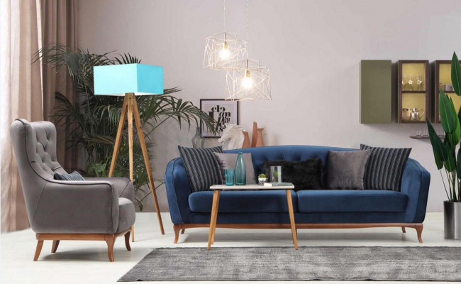 Canapé-Garnitur Sofa Garnitur Sofas 4+1 Sëtz Stoff Chesterfield Polster Samt Set