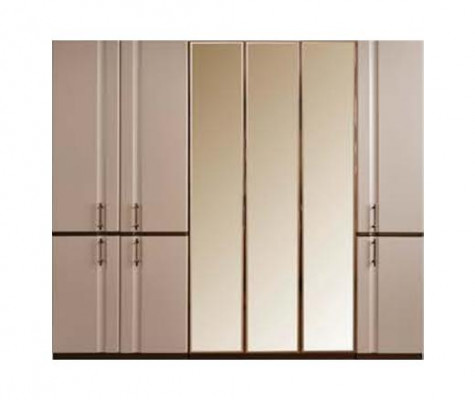 Moderne beige Duebelbett 2x Nuetsdëscher Kleederschaf Holz Miwwelen