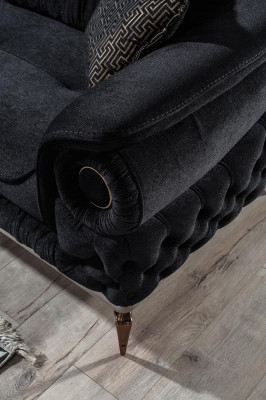 Stylvoll 3-Sëtzer Wohnzëmmer Schwaarz Luxus Couch Modern Holzgestell