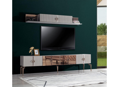 Méidern Wunnzëmmerambiente Wäisst RTV-Niddregboard Edelstahl Regal 2tlg Set