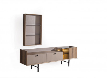 Beige Modern RTV-Nidderegstrib ronderëm Schaf Stillvoll LED-TV Bord 2-Deel