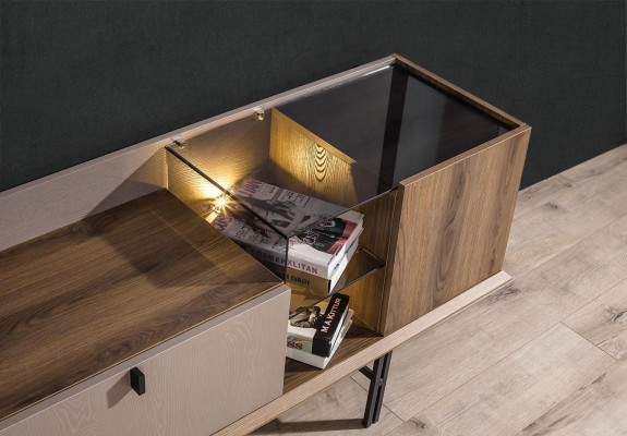 Beige Modern RTV-Nidderegstrib ronderëm Schaf Stillvoll LED-TV Bord 2-Deel