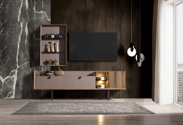 Beige Modern RTV-Nidderegstrib ronderëm Schaf Stillvoll LED-TV Bord 2-Deel