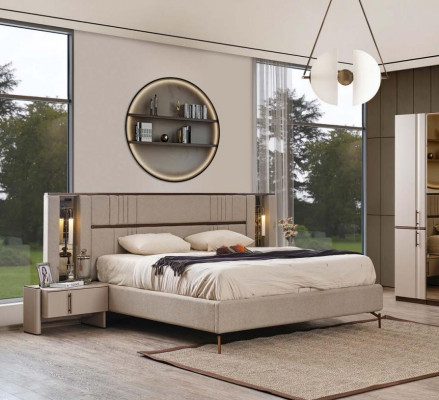 Crème Duebelbett Schlofzëmmer Better Konschtlieder Bett Holzkader Nei
