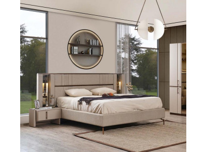 Crème Duebelbett Schlofzëmmer Better Konschtlieder Bett Holzkader Nei