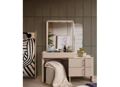 Beige Designer Schminktisch Schlofzëmmer Spigel Exklusiven 2 Deeler Set
